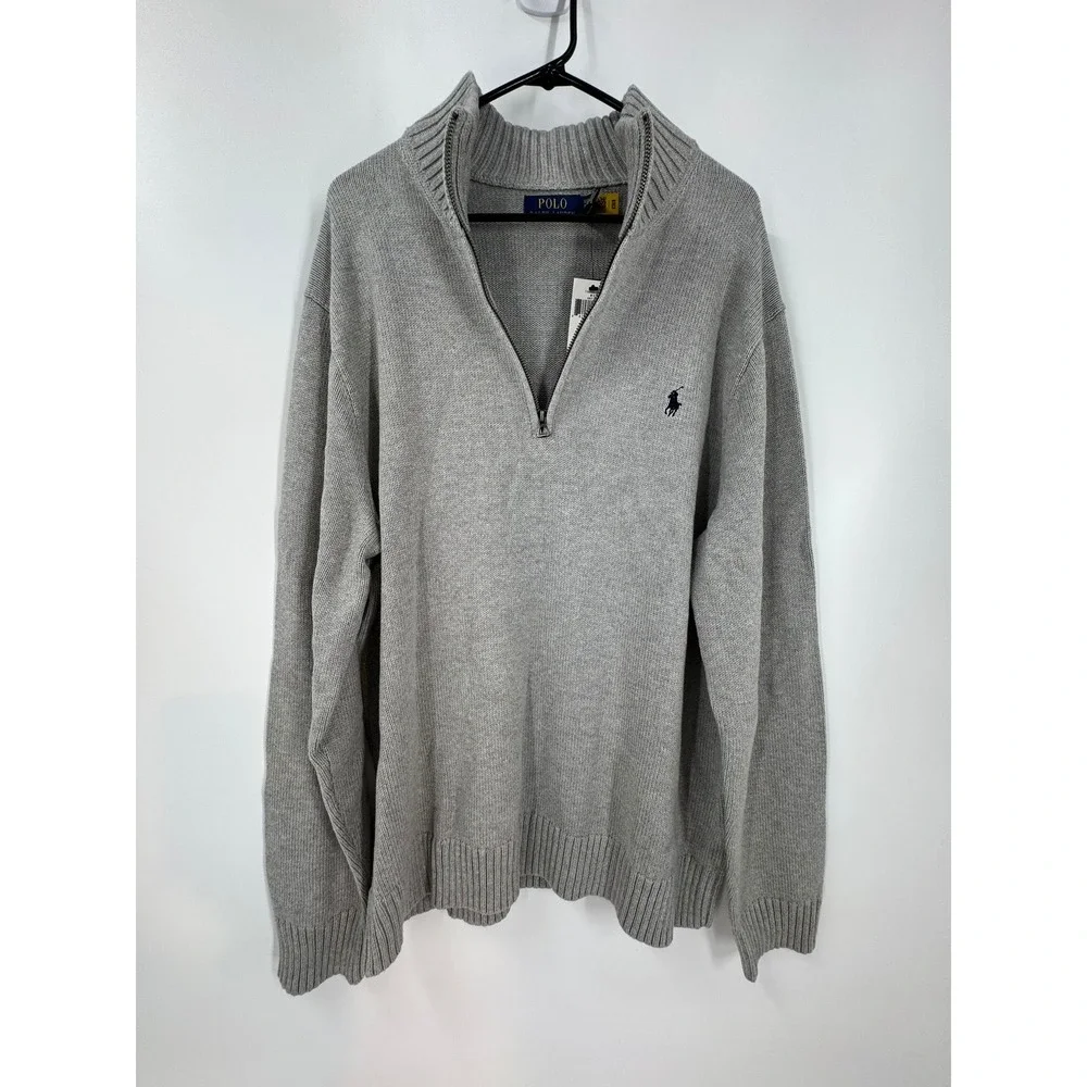 Polo Ralph Lauren Men's Cotton Shaker Half‎ Zip Sweater Knit Pullover Gray XXL